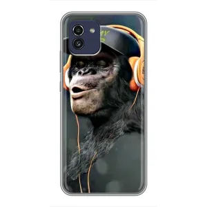 Чехол с Обезьянами Samsung Galaxy A03 (A035) - (AlphaPrint) (В наушниках)