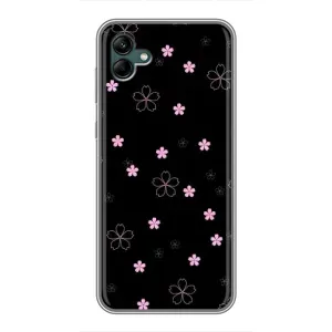 Чохол з розовим принтом для Samsung Galaxy A04 (Рожеві квіти на чорному)