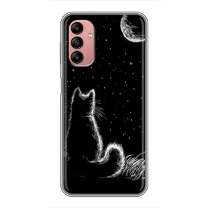 Чехол с принтом для Samsung Galaxy A04s (AlphaPrint) Модные коты (Котик и луна)