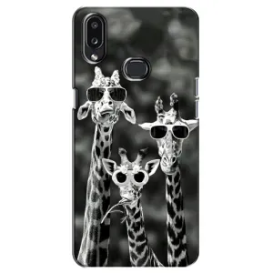 Силиконовый чехол с КАРТИНКАМИ лето для Samsung Galaxy A10s (A107) (AlphaPrint) (Жирафы в очках)