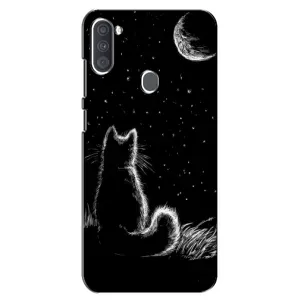Чехол с принтом для Samsung Galaxy A11 (A115) (AlphaPrint) Модные коты (Котик и луна)