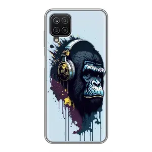 Чехол с Обезьянами Samsung Galaxy A12 - (AlphaPrint) (Горилла в наушниках)
