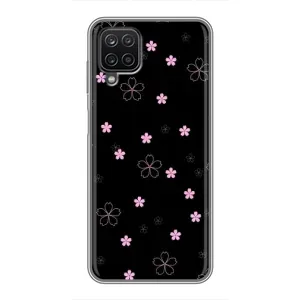 Чохол з розовим принтом для Samsung Galaxy A12 (Рожеві квіти на чорному)