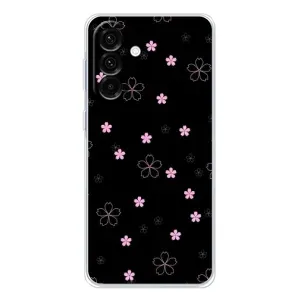 Чехол с розовым рисунком для Samsung Galaxy A17 (Розовые цветы на черном)