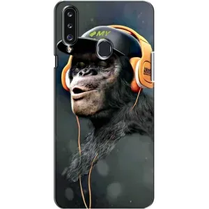 Чехол с Обезьянами Samsung Galaxy A20s (A207) - (AlphaPrint) (В наушниках)