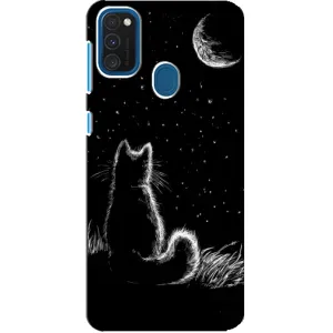 Чехол с принтом для Samsung Galaxy A21s (AlphaPrint) Модные коты (Котик и луна)