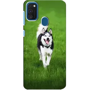 Чехол с Хаски для Samsung Galaxy A21s - (AlphaPrint) (Радостный Хаски)