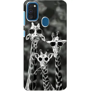 Силиконовый чехол с КАРТИНКАМИ лето для Samsung Galaxy A21s (AlphaPrint) (Жирафы в очках)