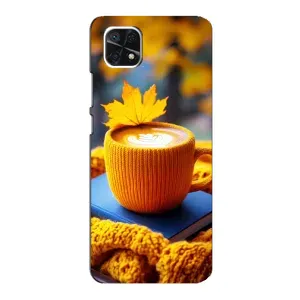 Чехол с уникальным дизайном «Осень с кофе» для Samsung Galaxy A22 5G (Кофе на желтом пледе)