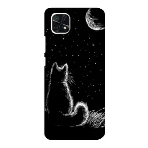 Чехол с принтом для Samsung Galaxy A22 5G (AlphaPrint) Модные коты (Котик и луна)