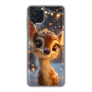 Яркий чехол для Samsung Galaxy A22 с Зимними Оленятами (Олененок среди гирлянд)