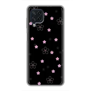 Чохол з розовим принтом для Samsung Galaxy A22 (Рожеві квіти на чорному)