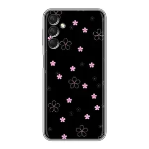 Чехол с розовым рисунком для Samsung Galaxy A24 (Розовые цветы на черном)