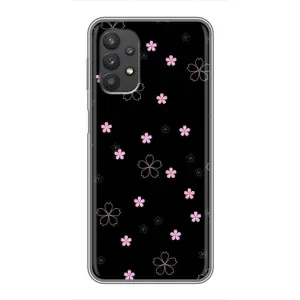 Чехол с розовым рисунком для Samsung Galaxy A32 (5G) (Розовые цветы на черном)