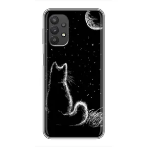 Чохол з принтом для Samsung Galaxy A32 (AlphaPrint) Модні коти (Котик і місяць)