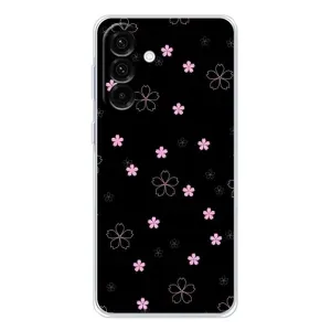Чохол з розовим принтом для Samsung Galaxy A36 5G (Рожеві квіти на чорному)