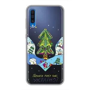 Зимні Чохли для Самсунг Галаксі А50 2019 (А505Ф) - прозорий фон (Різдвяний герб)