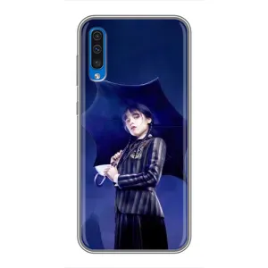 Чехлы Венсдей на Samsung Galaxy A50 2019 (A505F) Уэнсдей (AlphaPrint) (Уэнздей с зонтом)