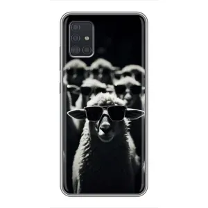 Чехол с принтом стильные животные для Самсунг А51 (5G) (Овечка в очках)