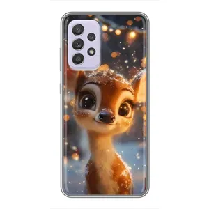 Яркий чехол для Samsung Galaxy A52 с Зимними Оленятами (Олененок среди гирлянд)