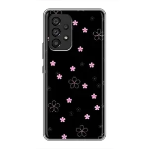 Чехол с розовым рисунком для Samsung Galaxy A53 (5G) (Розовые цветы на черном)
