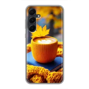 Чехол с уникальным дизайном «Осень с кофе» для Samsung Galaxy A55 (Кофе на желтом пледе)