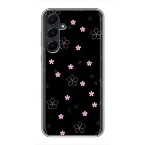 Чехол с розовым рисунком для Samsung Galaxy A55 (Розовые цветы на черном)
