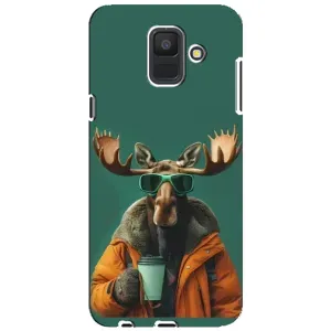 Чохол з принтом стильні тварини для Samsung A6 2018, А600F (Лось з кавою)