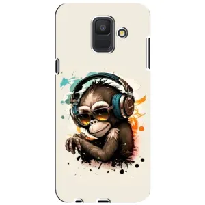 Чехол с Обезьянами Samsung Galaxy A6 2018, A600F - (AlphaPrint) (Макака в наушниках)
