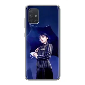 Чехлы Венсдей на Samsung Galaxy A71 (A715) Уэнсдей (AlphaPrint) (Уэнздей с зонтом)