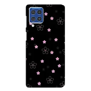 Чохол з розовим принтом для Samsung Galaxy F62 (Рожеві квіти на чорному)