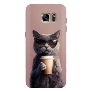Чохол з принтом стильні тварини для Самсунг S7 Еdge, G935 (Кіт з кавою)