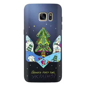 Зимні Чохли для Самсунг S7 Еdge, G935 - прозорий фон (Різдвяний герб)