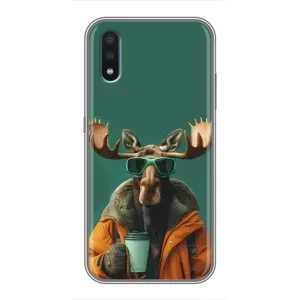 Чехол с принтом стильные животные для Самсунг М10 (Лось с кофе)