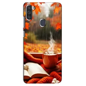 Чехол с уникальным дизайном «Осень с кофе» для Samsung Galaxy M11 (Кофе и дождь)