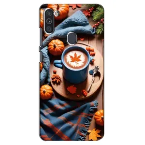 Чехол с уникальным дизайном «Осень с кофе» для Samsung Galaxy M11 (Кофе и тыковки)