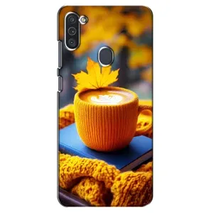Чехол с уникальным дизайном «Осень с кофе» для Samsung Galaxy M11 (Кофе на желтом пледе)