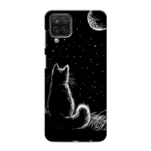 Чохол з принтом для Samsung Galaxy M12 (AlphaPrint) Модні коти (Котик і місяць)