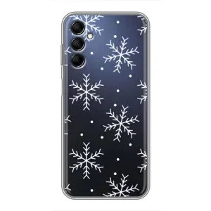 Зимні Чохли для Samsung Galaxy M14 (M146) - прозорий фон (Білі сніжинки)