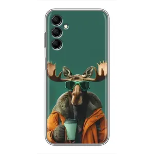 Чохол з принтом стильні тварини для Samsung Galaxy M14 (M146) (Лось з кавою)