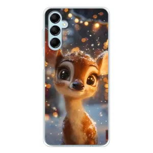Яркий чехол для Samsung Galaxy M16 с Зимними Оленятами (Олененок среди гирлянд)
