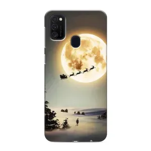 Новорічні, Святкові Чохли для Samsung Galaxy M21s - 2024 год (Санта на місяці)