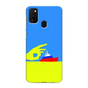Чехол с принтом (Русский корабль...) для Самсунг М21s (AlphaPrint) (Щелбан кораблю)