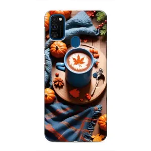Чехол с уникальным дизайном «Осень с кофе» для Samsung Galaxy M31 (Кофе и тыковки)