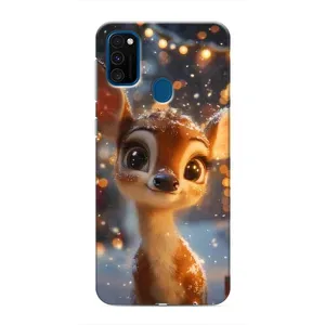 Яркий чехол для Samsung Galaxy M31 с Зимними Оленятами (Олененок среди гирлянд)