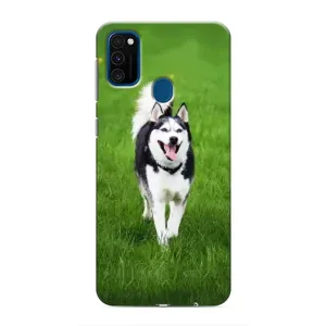 Чехол с Хаски для Samsung Galaxy M31 - (AlphaPrint) (Радостный Хаски)
