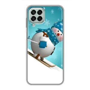 Новогодние Чехлы для Самсунг М33 (5G) (VPrint) (Снеговик на лыжах)