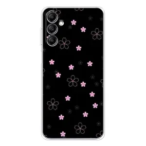 Чохол з розовим принтом для Samsung Galaxy M36 (Рожеві квіти на чорному)