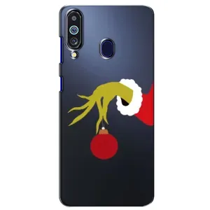 Зимние Чехлы для Самсунг М40 - прозрачный фон (Гринч с игрушкой)