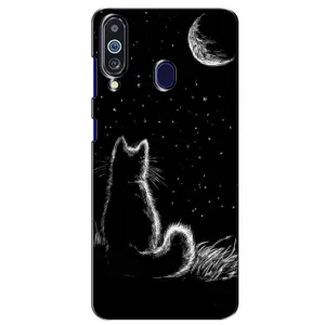 Чохол з принтом для Samsung Galaxy M40 (AlphaPrint) Модні коти (Котик і місяць)